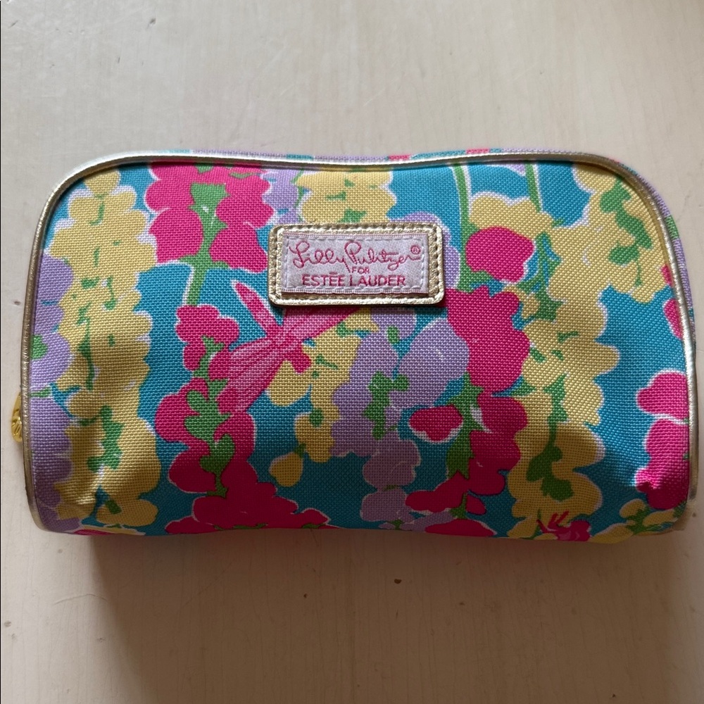 Lilly Pulitzer Estee Lauder Floral Cosmetic Pouch - Blue Pink, Yellow, Purple